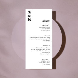 Bold Monogram Black en White Wedding  Menu