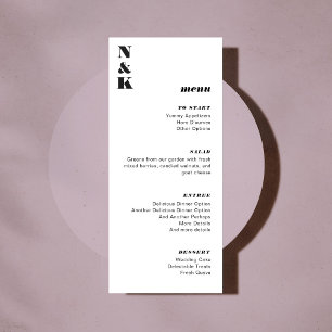 Bold Monogram Black en White Wedding  Menu