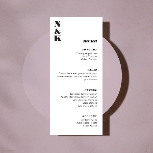 Bold Monogram Black en White Wedding  Menu