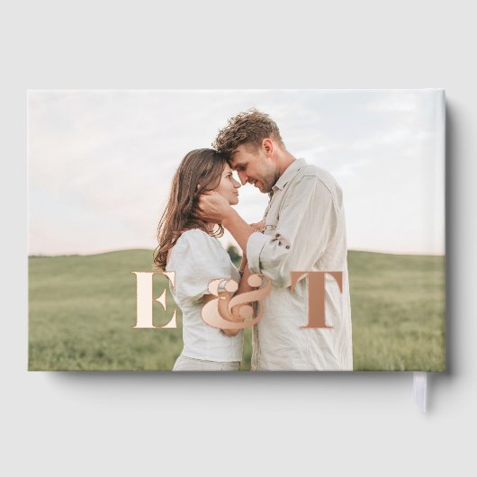 Bold Monogram Elegant Photo Wedding Guest Book Gastenboek (Achterkant)