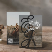 Bold monogram foto's namen boho qr code bruiloft kaart
