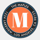 Bold Monogram zwart Oranje blauw retouradres Ronde Sticker (Voorkant)