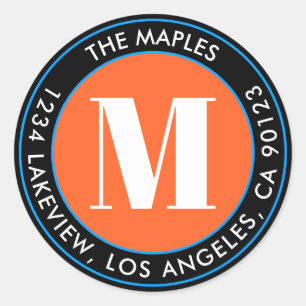 Bold Monogram zwart Oranje blauw retouradres Ronde Sticker