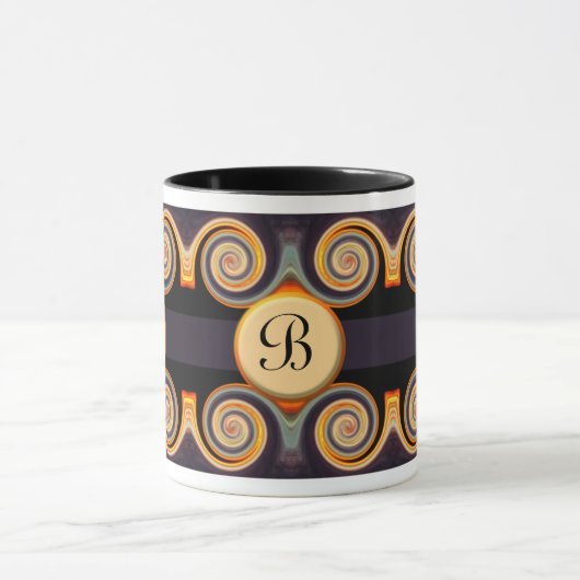 Bold Monogrammed Sunset Swirl Art Mok (Midden)