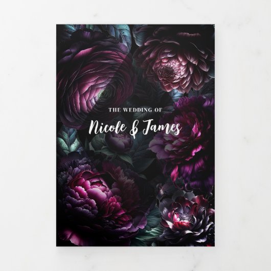 Bold Moody Bloemen Betoverde Bloemen Bruiloft Drieluik Uitnodiging (Cover)