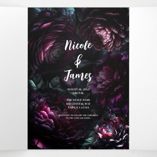 Bold Moody Bloemen Betoverde Bloemen Bruiloft Drieluik Uitnodiging (Binnenkant midden)