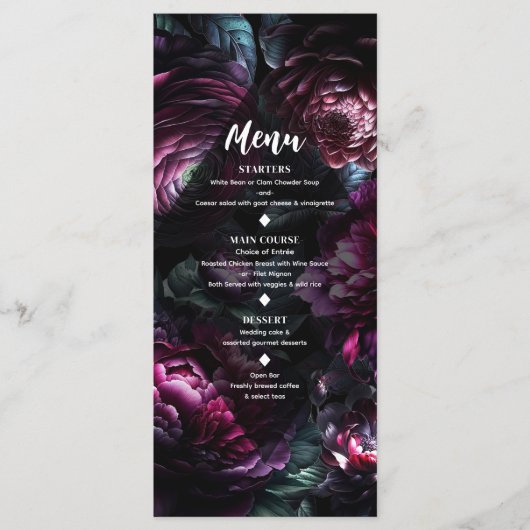 Bold Moody Bloemen Betoverde Bloemen Bruiloft Menu (Voorkant)