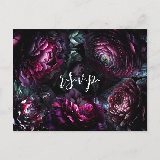 Bold Moody Bloemen Betoverde Bloemen Bruiloft RSVP Aankondigingskaart (Voorkant)