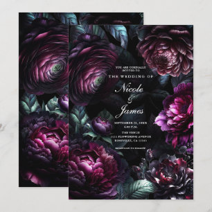 Bold Moody Bloemen Zwart Betoverde Bloemen Bruilof Kaart