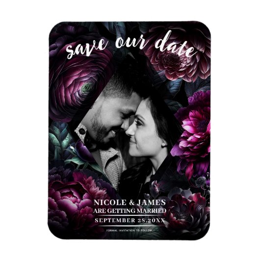 Bold Moody Bloemen Zwart Betoverde Bloemen Bruilof Magneet (Verticaal)