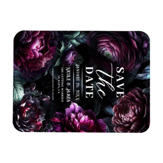 Bold Moody Bloemen Zwart Betoverde Bloemen Bruilof Magneet (Horizontaal)