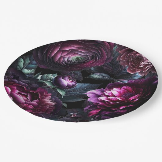 Bold Moody Bloemen Zwart Betoverde Bloemen Bruilof Papieren Bordje (Gekanteld)