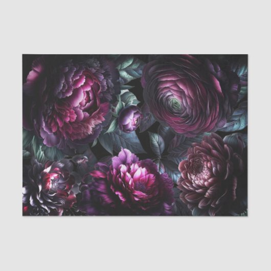 Bold Moody Bloemen Zwart Betoverde Bloemen Bruilof Tissuepapier (Voorkant)