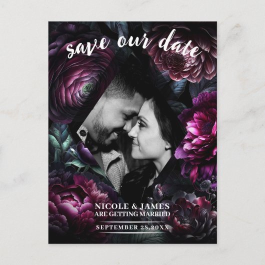 Bold Moody Flowers Enchanted Floral Save the Date Aankondigingskaart (Voorkant)