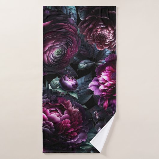 Bold Moody Flowers Zwart betoverde bloementuin Bad Handdoek (Badhanddoek)