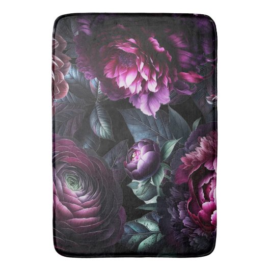 Bold Moody Flowers Zwart betoverde bloementuin Badmat (Voorkant Verticaal)