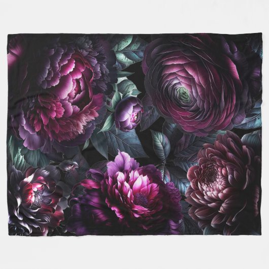 Bold Moody Flowers Zwart betoverde bloementuin Fleece Deken (Voorkant (Horizontaal))