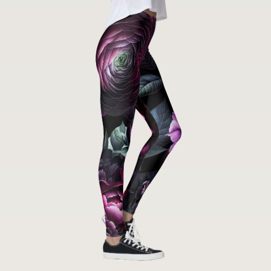 Bold Moody Flowers Zwart betoverde bloementuin Leggings (Rechts)