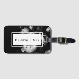 Bold Moody Painterly Flowers Black and White Bagagelabel