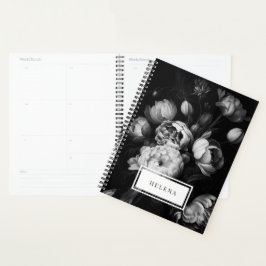 Bold Moody Painterly Flowers Black and White Planner