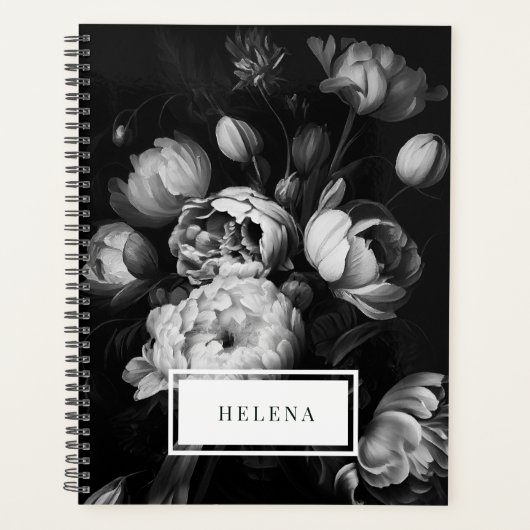 Bold Moody Painterly Flowers Black and White Planner (Voorkant)