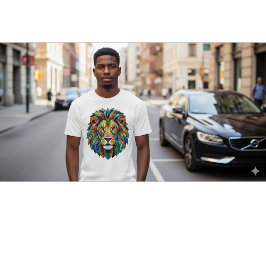 Bold Mosaic Lion Head – Vibrant Artistic King  T-shirt