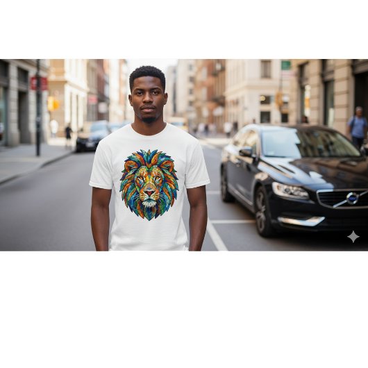 Bold Mosaic Lion Head – Vibrant Artistic King T-shirt