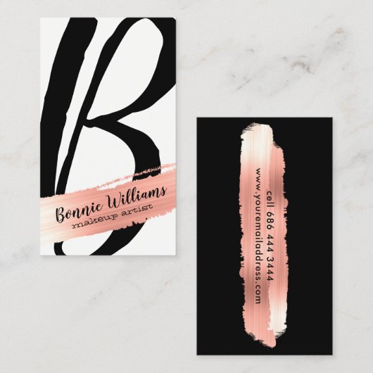 Bold MUA Typography Monogram Roos Gold Splash Visitekaartje (Voorkant / Achterkant)