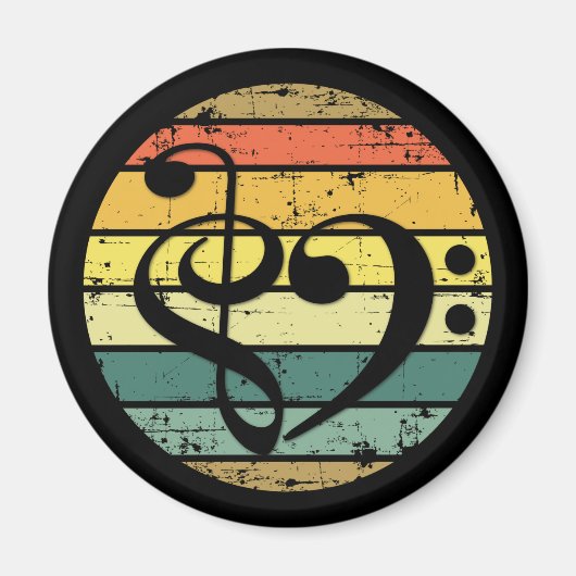 Bold Musical Heart Over Retro Sunset Color Bands Magneet (Voorkant)
