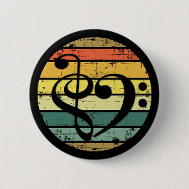 Bold Musical Heart Over Retro Sunset Color Bands Ronde Button 5,7 Cm