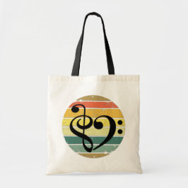 Bold Musical Heart Over Retro Sunset Color Bands Tote Bag