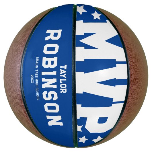 Bold MVP Spelers Naam Keepomwille Blue Basketbal (Verticaal)