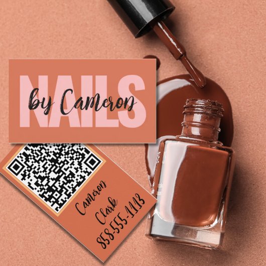 Bold Nail Artist Burnt Orange Background Script Visitekaartje