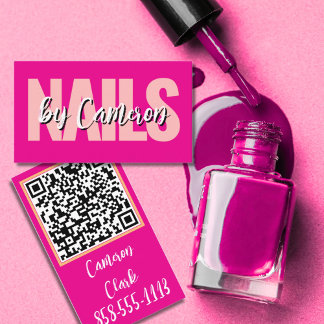 Bold Nail Artist Hot Pink Background Script Type Visitekaartje