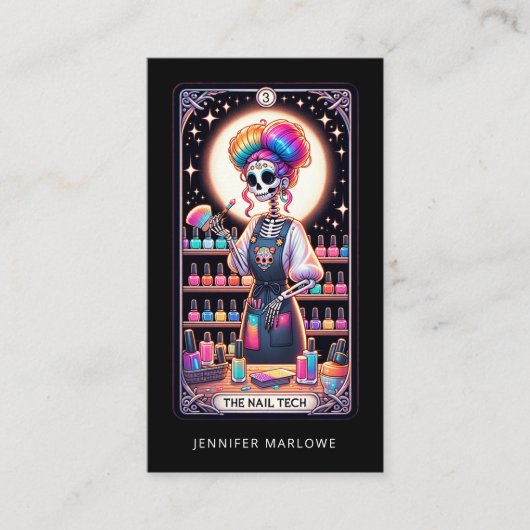 Bold Nail Tech Tarot Kaart Zwart Visitekaartje (Voorkant)