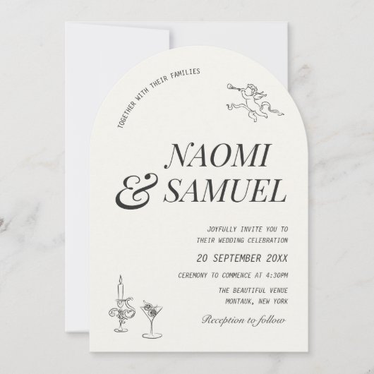 Bold Names Arch Charcoal Wedding Kaart (Voorkant)