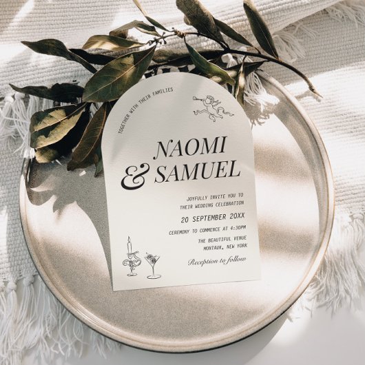 Bold Names Arch Charcoal Wedding Kaart