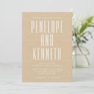 Bold Names Retro Typography Beige Kraft Wedding Kaart