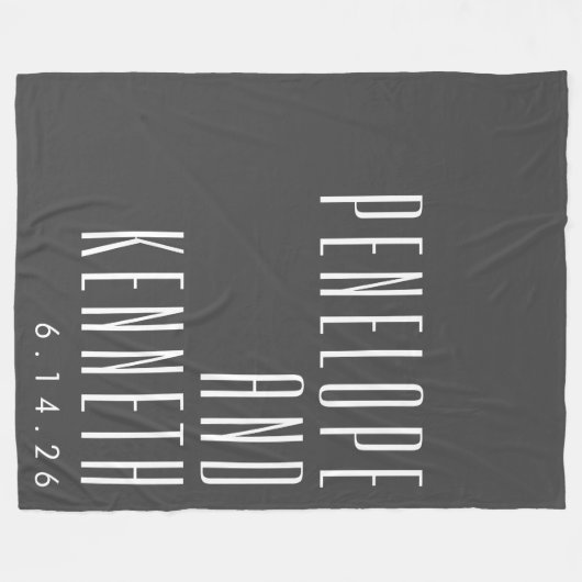 Bold Names Retro Typography Black White Wedding Fleece Deken (Voorkant (Horizontaal))