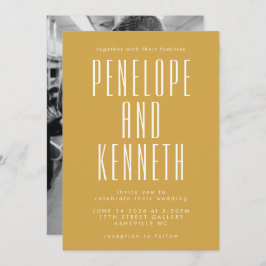 Bold Names Retro Typography Yellow Photo Weddensch Kaart