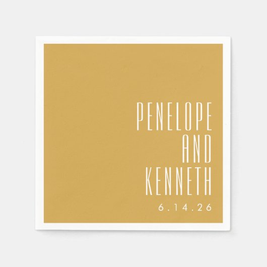 Bold Names Retro Typography Yellow Wedding Servet (Voorkant)