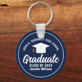 Bold Navy Blue Afstuderen Custom 2025 Afstuderen Sleutelhanger (Achterkant)