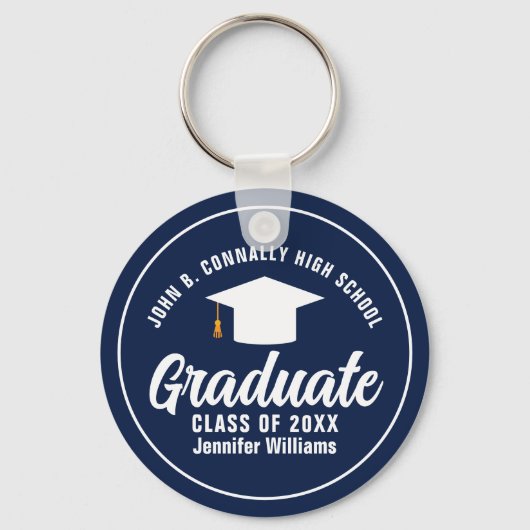 Bold Navy Blue Afstuderen Custom 2025 Afstuderen Sleutelhanger (Achterkant)