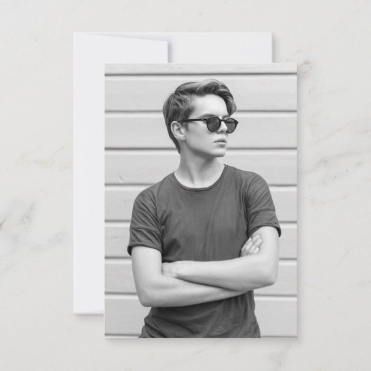 Bold Navy Blue en White Photo Graduparty Kaart (Achterkant)