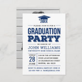 Bold Navy Blue en White Photo Graduparty Kaart (Voorkant / Achterkant)