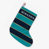 Bold Navy Blue Gold Stripe Pattern Kleine Kerstsok (Voorkant (Hangend))