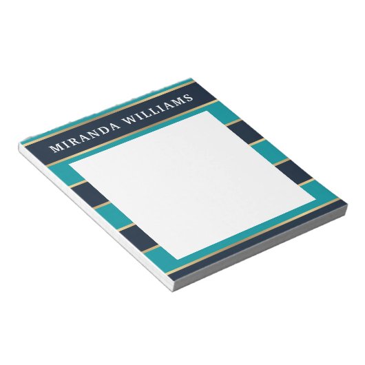 Bold Navy Blue Gold Stripe Pattern Notitieblok (Schuin)