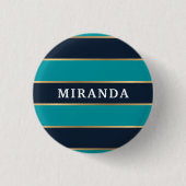Bold Navy Blue Gold Stripe Pattern Ronde Button 3,2 Cm (Voorkant)