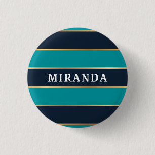 Bold Navy Blue Gold Stripe Pattern Ronde Button 3,2 Cm