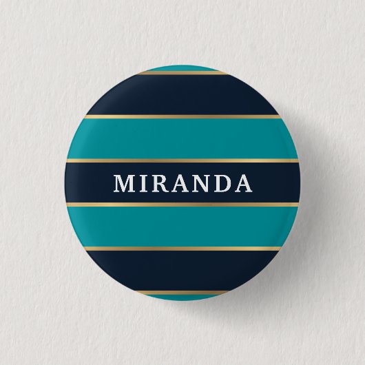 Bold Navy Blue Gold Stripe Pattern Ronde Button 3,2 Cm (Voorkant)